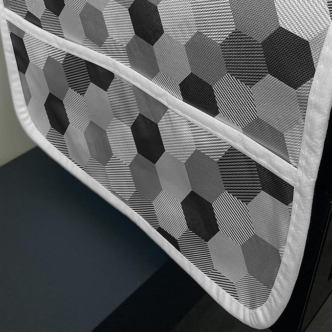 Ambesonne Charcoal Microwave Oven Cover, Greyscale Geometric Pattern with Striped Hexagons Grid Illustration, Water Resistant Organizer with Pockets for Kitchen, 36" x 12", Charcoal Grey