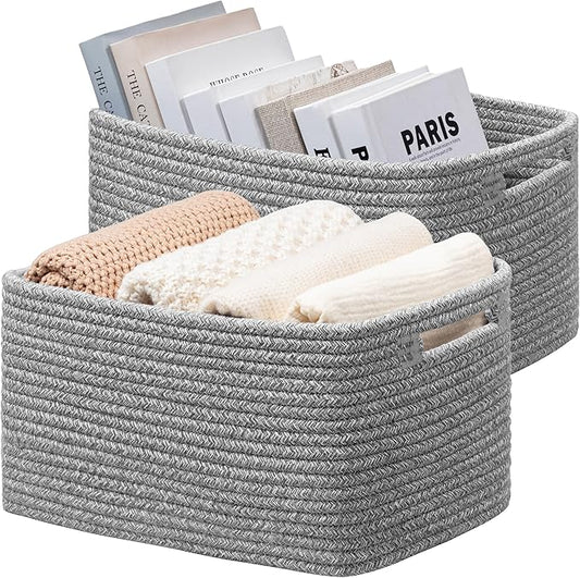 UBBCARE 2 Pack Storage Baskets for Shelves, Baskets for Organizing, Cube Shelf Storage Bin with Handles, Woven Storage Basket, 13"L x 9"W x 7.5"H, Grey