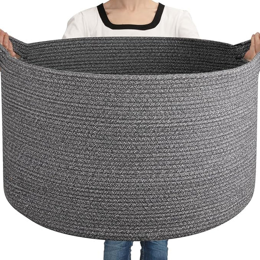 Large Woven Baskets for Storage, 23.6" x 23.6" x 14.6" Blanket Storage Living Room, Baby Toy Basket for Clothes, Pillows, Towels, Shoe Basket for Entryway (Dark Grey)