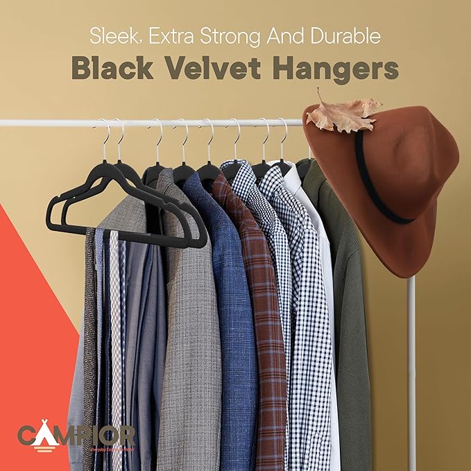Black Velvet Hangers 80 Pack – 360° Swivel Hook, Non-Slip and Space Saving Hangers, Heavy-Duty 11 lbs Weight Capacity - Smooth Velvet Finish for Crease-Free Clothes and Effortless Closet Organization