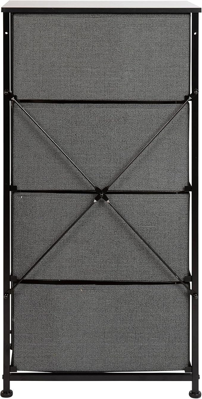 Flash Furniture Harris 4 Drawer Storage Dresser - Black Cast Iron Frame and Wood Top - 4 Easy Pull Dark Gray Fabric Drawers