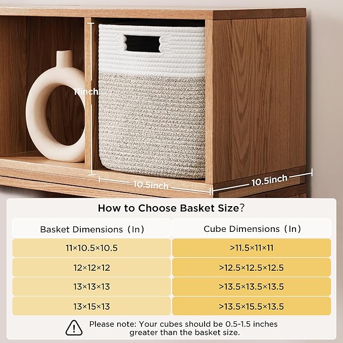 UBBCARE Storage Cubes 11 Inch, Cotton Rope Woven Baskets for Organizing, Cube Storage Bin for Baby Nursery, 2-Pack Square Toy Storage Baskets for Shleves Organizer, Closet, Kidsroom, Brown