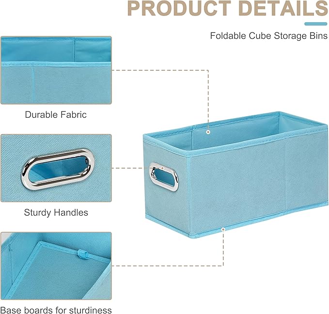 Narrow Storage Baskets for Shelves – Fabric Closet Organizers and Collapsible Storage Bins with Metal Handles – Space-Saving Baskets for Clothes, Towels, 5.9 x 11.8 x 5.9 inch (Sky blue)
