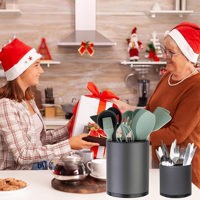 Utensil Holder,Extra Large Utensil Holder for Kitchen Counter, Silverware Organizer, Stainless Steel Storage Cooking Caddy Flatware Spoon Spatula Tool Cutlery Container(2 Set)