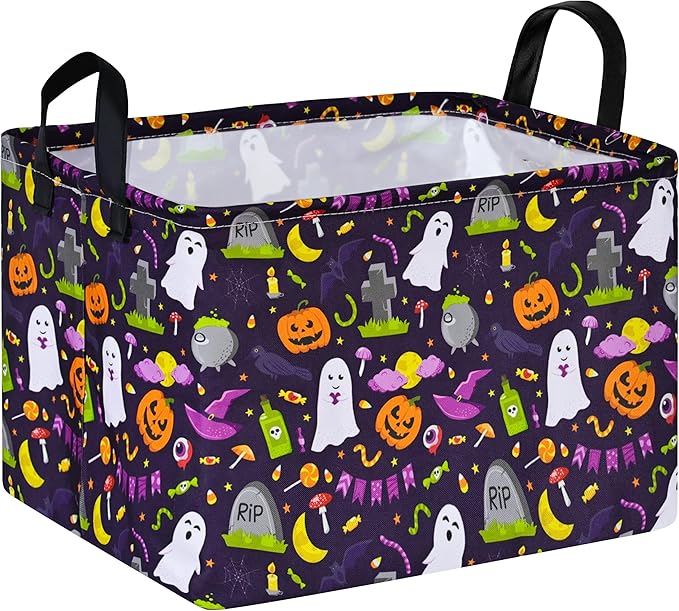 Rec Halloween Ghost Storage Basket Box Hamper Collapsible Organizer Bin Gift Shelf Baskets for Home and Kitchen Storage