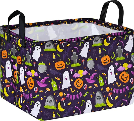 Rec Halloween Ghost Storage Basket Box Hamper Collapsible Organizer Bin Gift Shelf Baskets for Home and Kitchen Storage