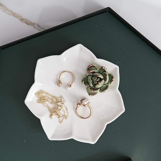 Kimdio Ring Holder Succulents Jewelry Dish Trinket Tray Necklace and Earring Holder for Women Home Decor Birthday Wedding Gift for Mom, Friend, Girlfriend