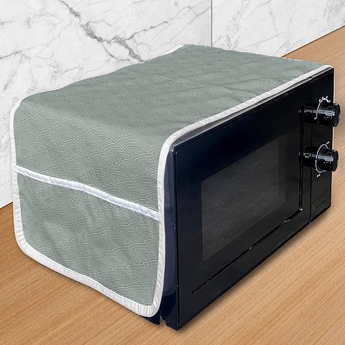 Ambesonne Abstract Microwave Oven Cover, Illustration of Hand Drawn Like Concentric Triangles with Curved Corners, Water Resistant Organizer with Pockets for Kitchen, 36" x 12", Dark Sea Green
