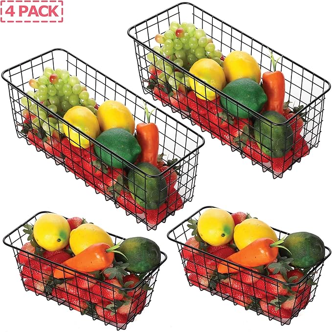4 Pack Wire Storage Baskets Household Metal Wall-Mounted Containers Organizer Bins for Kitchen Bathroom Freezer Pantry Closet Laundry Room Cabinets Garage Shelf, 2 Large 2 Medium