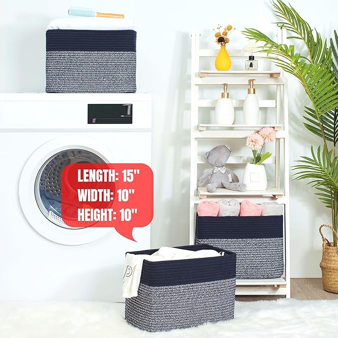 MINTWOOD Design Storage Basket for Shelves, Decorative Baskets for Organizing, Book Basket, Storage Cube Bin Box, Woven Closet Organizer, Pantry Closet and Shoe Basket, Navy Blue