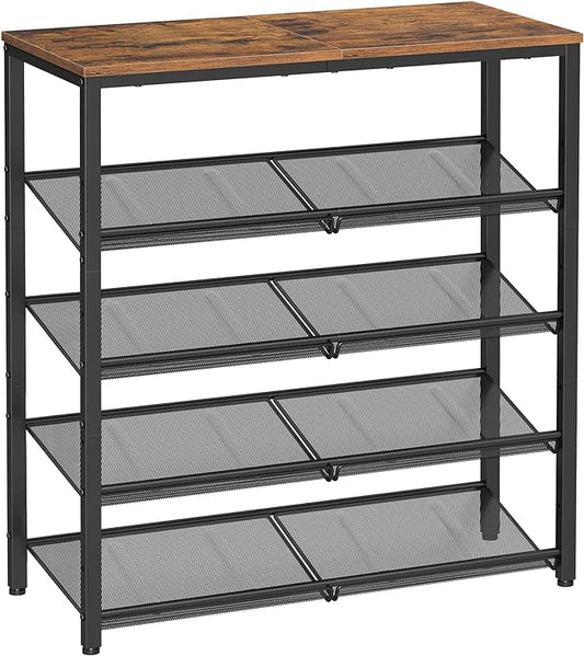 VASAGLE Shoe Rack for Entryway, 5-Tier Shoe Rack Organizer with Storage Shelves and Spacious Top, Freestanding, Adjustable, Industrial, Rustic Brown and Ink Black ULBS038B01