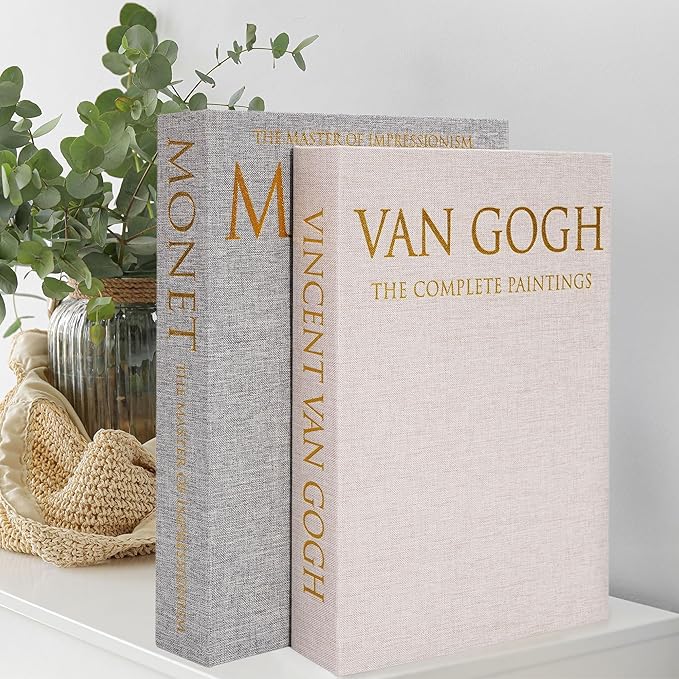 Decorative Book Storage Box Set of 2, Stylish Decorative Books, Linen Faux Book Storage Box for Bookshelf, Coffee Tables, Home Decor, Beige