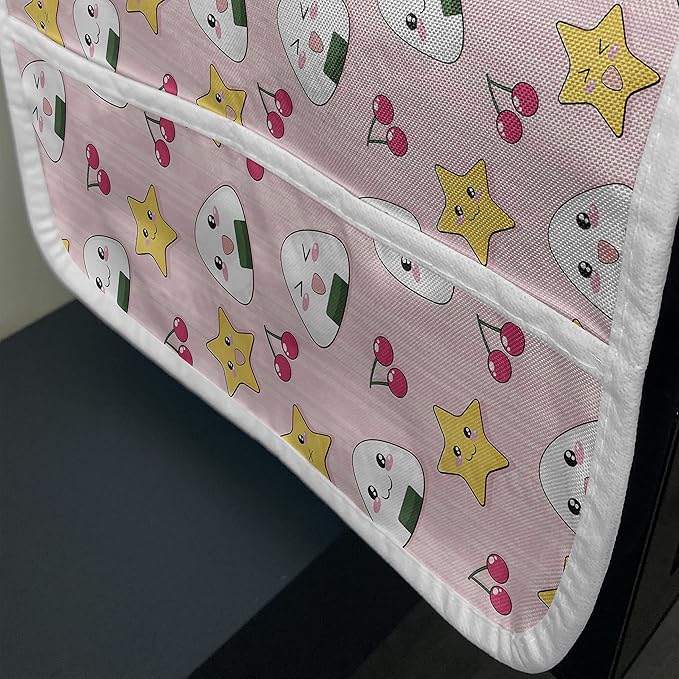 Ambesonne Japan Microwave Oven Cover, Japanese Foods Rice Ball Cherries Kawaii Anime Pattern Design, Water Resistant Organizer with Pockets for Kitchen, 36" x 12", Pink