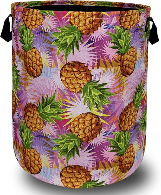 Tropical Pineapples Laundry Basket Foldable With Handles Palm Leaves Tote Bag Oxford Cloth Colorful Laundry Hamper Clothes Toy Storage Bucket For Bathroom/Laundry/Bedroom 18.9" x 16.5 "
