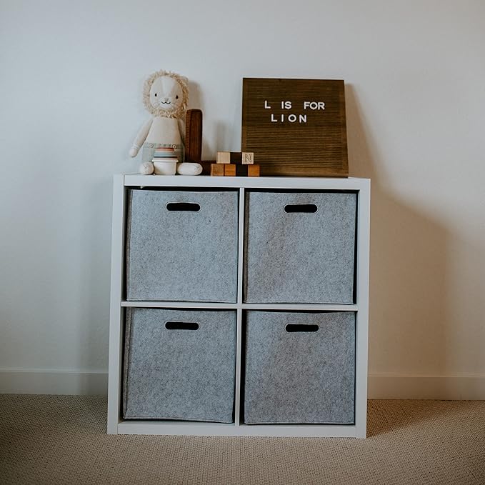 Parker Baby Felt Foldable Storage Cube - 11 Inch Nursery Cubby Bin for Cube Organizer, Closet Organizers and Storage Toy Bin, Rope Baskets Bins for Toyâs Storage - Gray