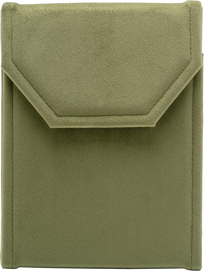 Velvet Necklace Jewelry Travel Folder Storage Display Case (Olive Green)