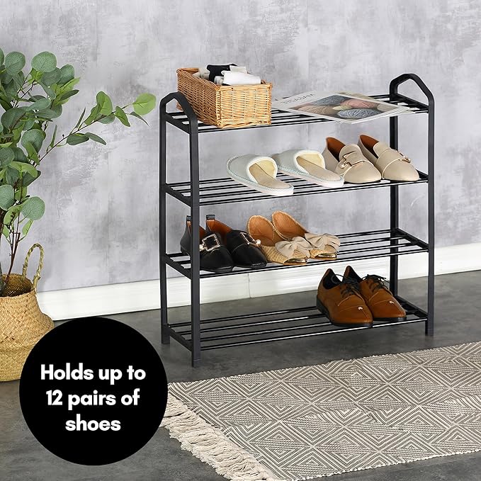 Americanflat Shoe Organizer - 4 Tier Shoe Rack Storage Shelf with Reinforced Frame and Metal Tubes - Black Shoe Rack for Closet, Entryways, or Garages - Easy to Assemble Space-Saving Design