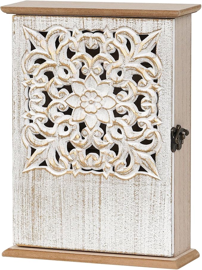 Key Holder for Wall Decorative Key Box Key Cabinet, Wooden Key Hooks Wall Mounted Key Hangers Rustic Key Rack with 6 Key Hooks for Home Office Entryway, Christmas Housewarming Gift