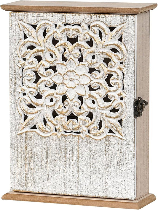Key Holder for Wall Decorative Key Box Key Cabinet, Wooden Key Hooks Wall Mounted Key Hangers Rustic Key Rack with 6 Key Hooks for Home Office Entryway, Christmas Housewarming Gift