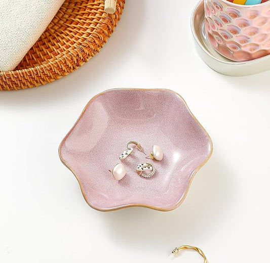 Ceramic Jewelry Dish,Ring Dish,Trinket Tray,Jewelry Tray,Key Bowl Pink Room Decor Bathroom Home Decor Gifts for Women Mom Sister Coworker Friend Bride(5.5 in Pink)