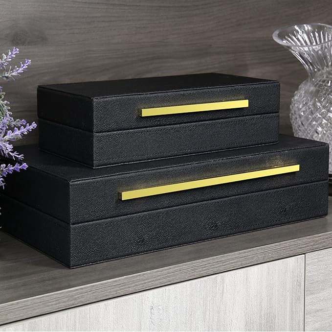 Modern Decorative Box Faux Shagreen Leather, Decorative Storage Boxes with Lids for Home Decor, Large Multifunctional Storage Jewelry Box Organizer