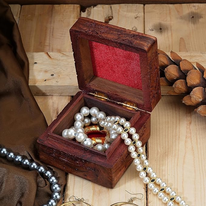 Ajuny Wooden Hand Carved Decorative Keepsake Box Jewelry Armoire Treasure Chest Trinket Holder Storage Travel Organiser Perfect Unique Gifts Ideas for Men and Women