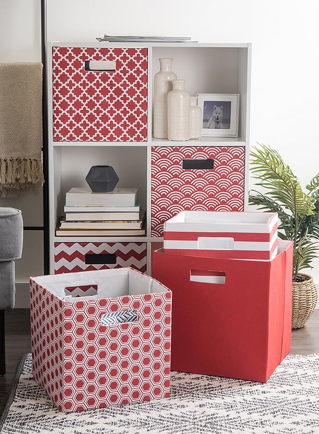 DII Hard Sided Collapsible Fabric Storage Container for Nursery, Offices, & Home Organization, (13x13x13) - Lattice Rust
