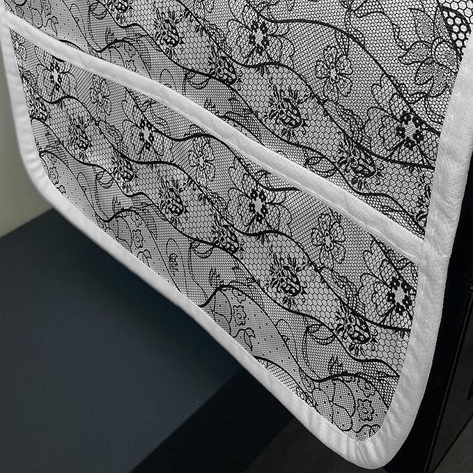 Ambesonne Floral Microwave Oven Cover, Lace Gothic Pattern with Flower Effect and Leaves Ornamental Antique Feminine Design, Water Resistant Organizer with Pockets for Kitchen, 36" x 12", Black Grey