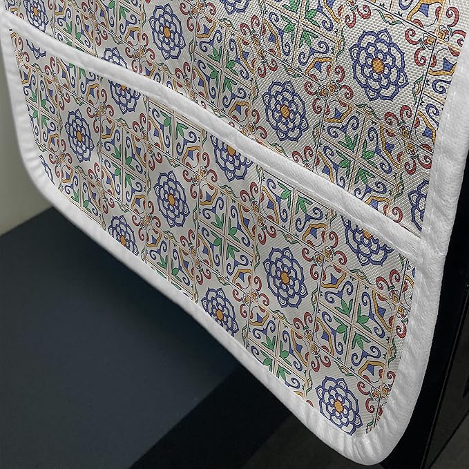 Ambesonne Geometric Microwave Oven Cover, Portuguese Tiles Floral Themed European Culture Elements Colorful Plant Design, Water Resistant Organizer with Pockets for Kitchen, 36" x 12", Blue Green