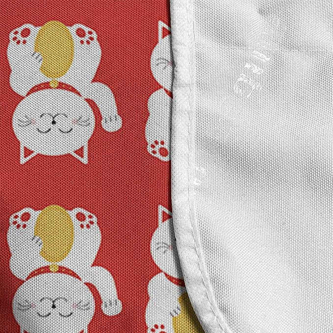 Ambesonne Japanese Cat Microwave Oven Cover, Lucky Maneki Neko Luck Fortune Prosperity Backdrop, Water Resistant Organizer with Pockets for Kitchen, 36" x 12", Vermilion White